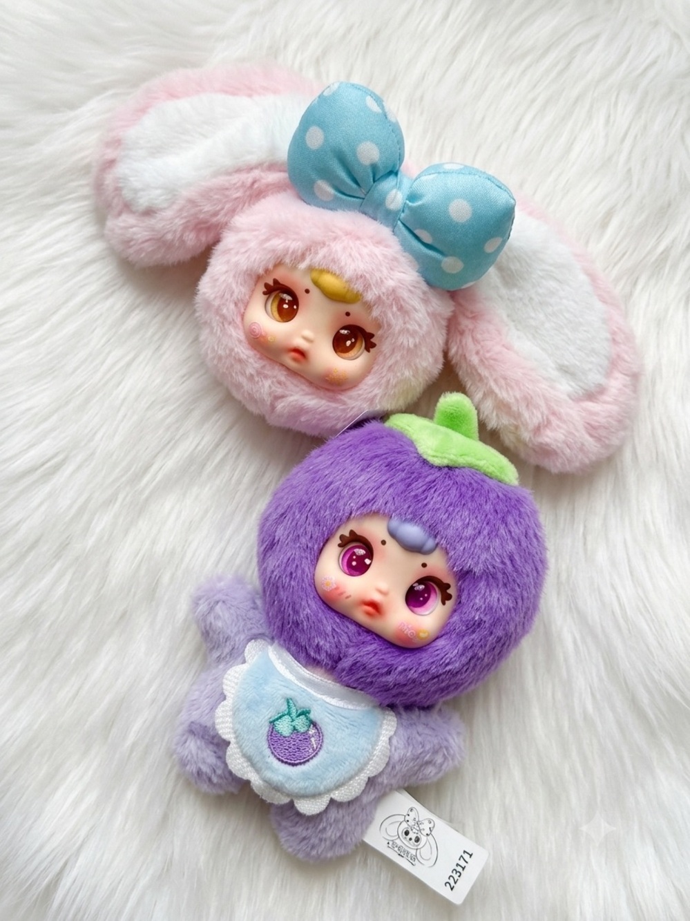 Cute Plush Doll Pair - Pink Bunny & Purple Berry Characters